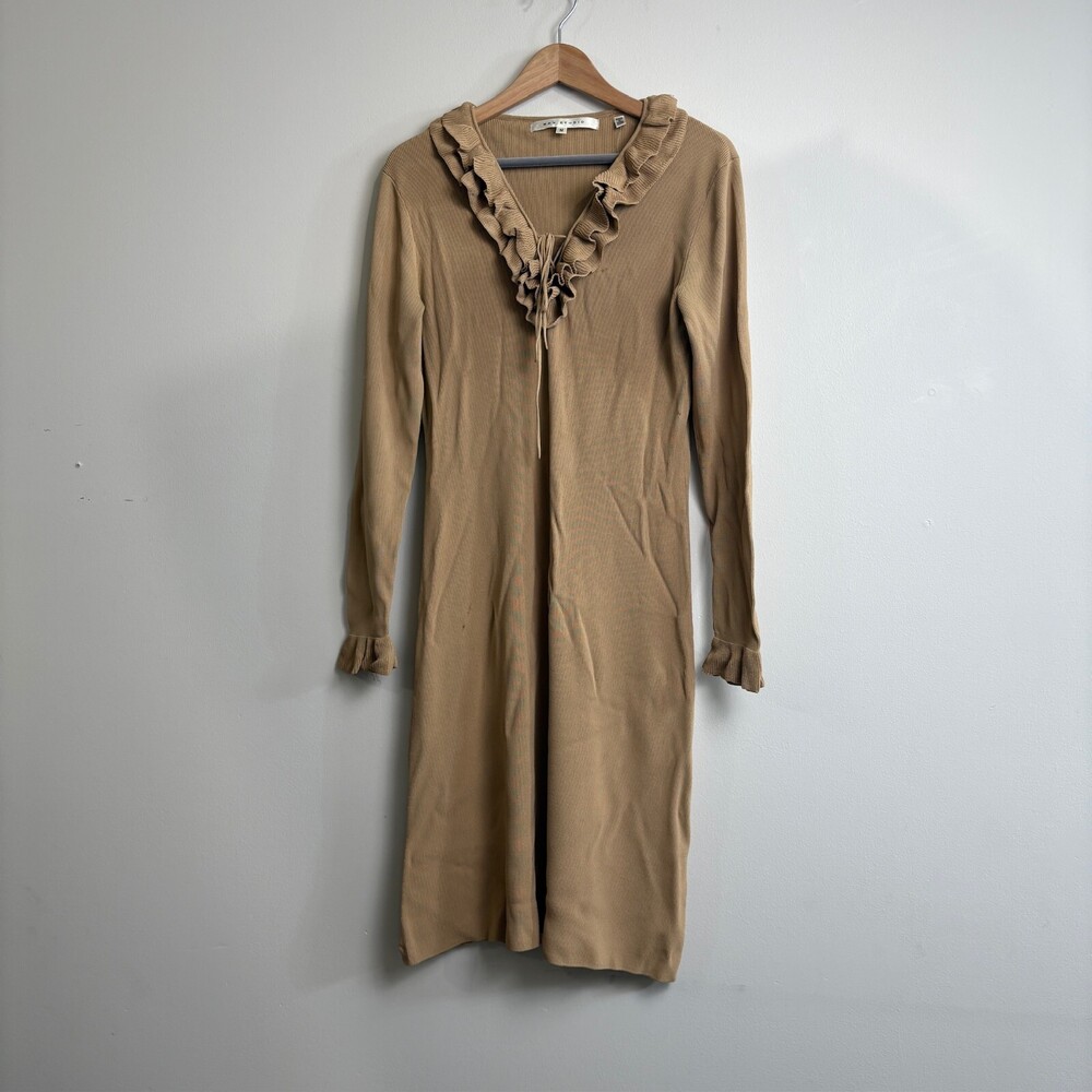 Vintage Max Studio Dress Women Small Brown Ruffle Tie Midi Romantic Coquette Y2K